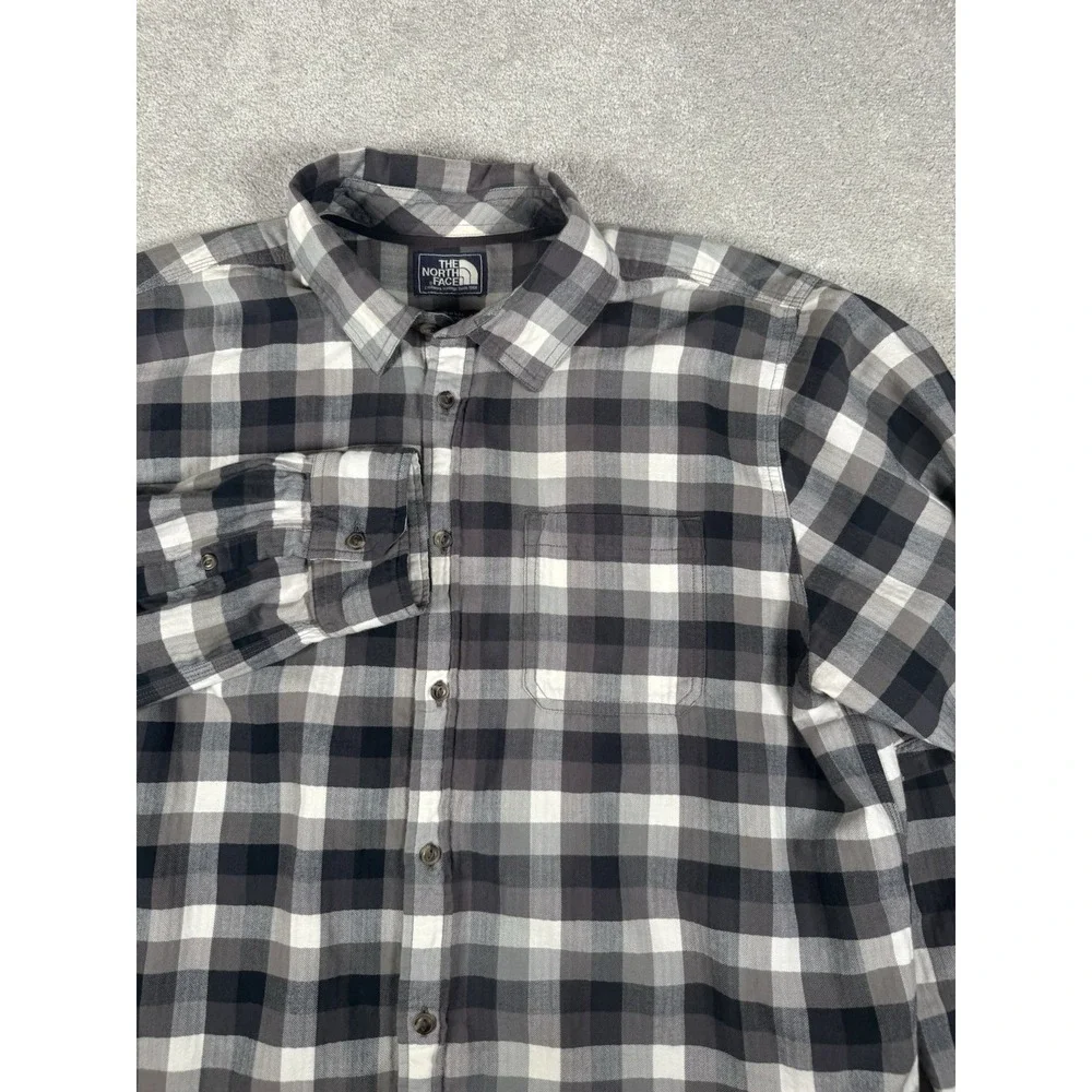 North Face Shirt Mens XL L/s Button Front Pockets Outdoors Gray‎ Plaid Gorpcore